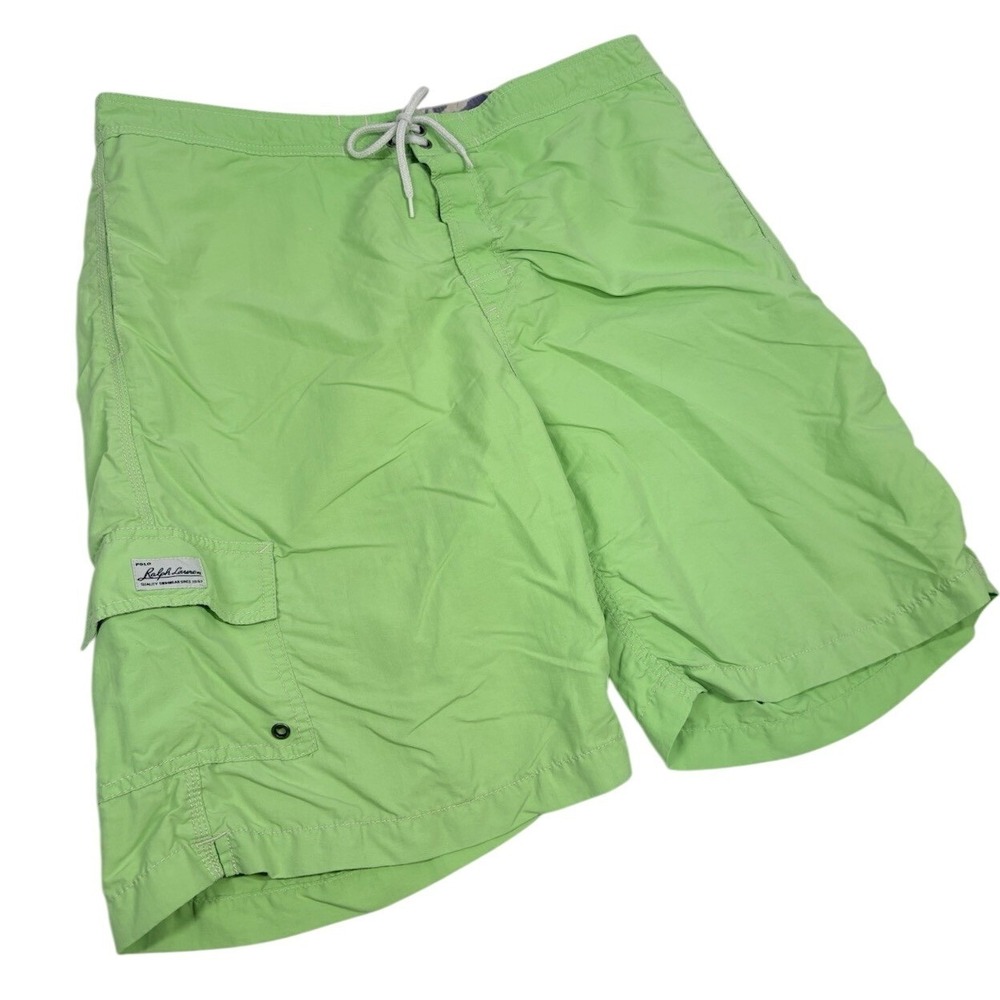 Polo Ralph Lauren Mens Swim‎ Trunks Adult Large Lime Green Mesh Lined Vintage